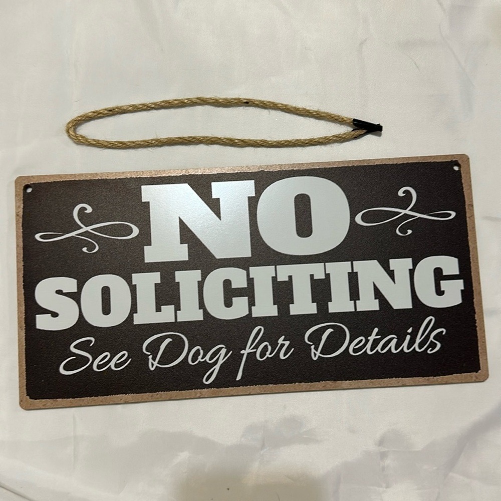 No Soliciting See Dog for Details Hanging Wall Sign Funny Door Plaque